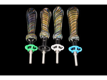 5.5"/56 Gr. GOLD FUMED AND SWIRL ART BLACK TOP NECTAR STRAW