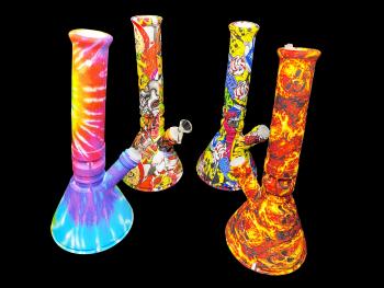 12.5" / 680 Gr PRINTED ART SILICONE HEAVY WATER PIPE W/ DAB TOOLS AND STORAGE CONTAINER