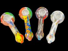 4" PRINTED ART SILICONE PIPE W/ GLASS FILTER BOWL