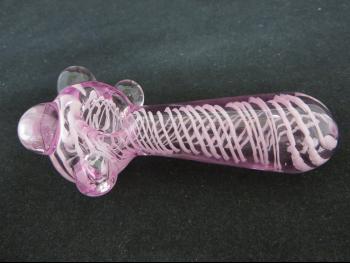 4.5" PINK MARBLE HAND PIPE WITH WHITE ART